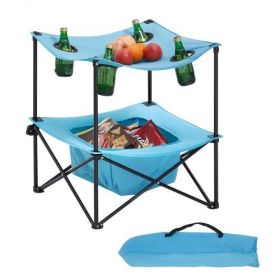 Folding Portable Camping Table Oxford Outdoor Picnic Square Table 4 Cup Holders