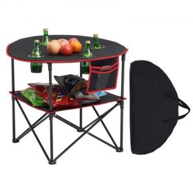 Folding Portable Camping Table Oxford Outdoor Picnic RoundTable 4 Cup Holders