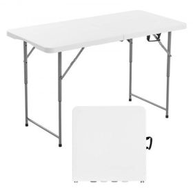4 Ft Plastic Folding Table Portable Picnic Utility Table Handle Indoor Outdoor